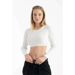 Top tricotat - scurt - maneca lunga - alb - jerseu imagine