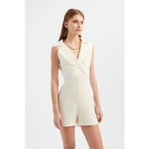 Salopeta dama - Decolteu in V - Bej - Textil imagine
