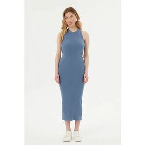 Rochie maxi - fara maneci - guler rotund - albastra - textil imagine