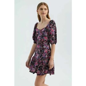 Rochie mini - imprimeu floral - decolteu in V - textil imagine