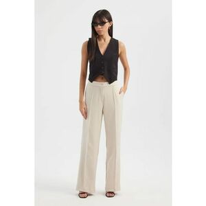 Pantaloni dama largi - talie inalta - alb - textil imagine