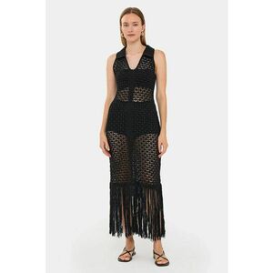 Rochie maxi - Fara maneci - Decolteu in V - Negru - Acril imagine
