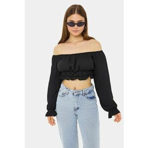 Top - top scurt din in - umeri goi - maneci lungi - negru imagine