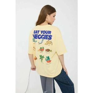 Tricou dama - supradimensionat - imprimeu - galben - bumbac imagine