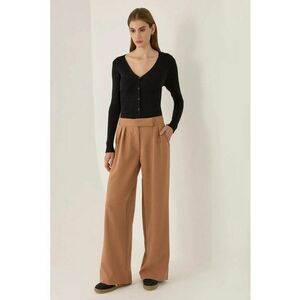 Pantaloni dama - cu talie inalta - maro - poliester-elastan - Maro imagine