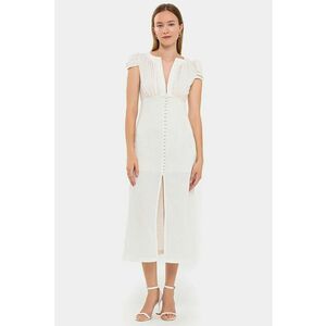 Rochie midi - Cu nasturi - Maneci scurte - Alb - Poliester imagine