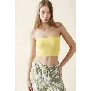 Top scurt dama - slim fit - jerseu - fara bretele - galben imagine