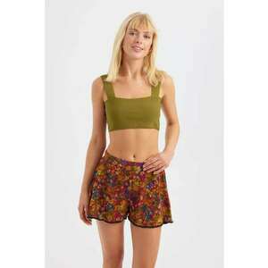 Top - top scurt cu decolteu patrat - verde - material textil imagine