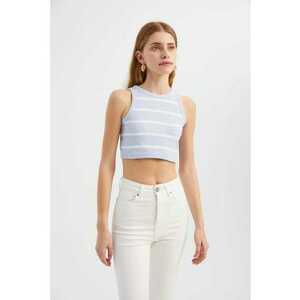 Top - crop cu guler rotund - dungi - violet - textil imagine