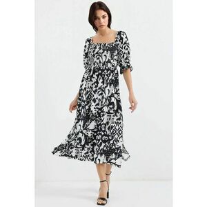 Rochie midi - HiCCUP - imprimeu - guler patrat - crapatura - negru - viscoza imagine