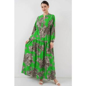 Rochie maxi dama - cu imprimeu - decolteu in V - HiCCUP - viscoza - maro/verde imagine