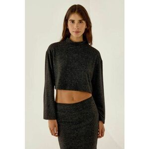 Bluza dama - Relaxed Fit - guler inalt - negru - poliester si viscoza imagine