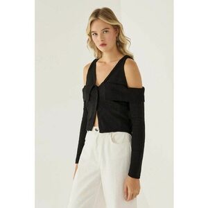 Pulover tricotat decupat - negru - acril - pentru femei imagine