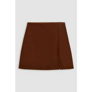 Fusta mini dama poliester/elastan - crapatura laterala - maro imagine