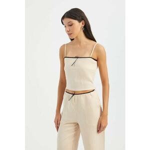 Top de pijama scurt - cu dungi - guler patrat - bej - textil imagine