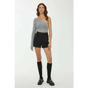 Pulover dama - bluza tricotata cu o maneca - gri - fabricat din material tricotat imagine