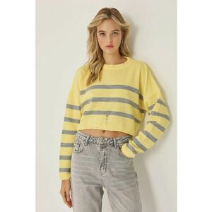 Pulover dama guler rotund - dungi - galben - material acrilic imagine
