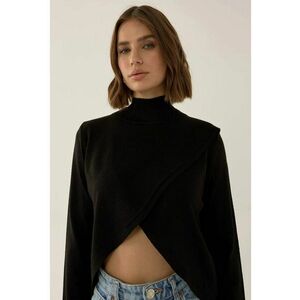 Pulover dama tricotat - asimetric - guler inalt - negru - acril imagine