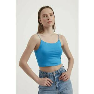 Top Crop Basic - bretele spaghetti - albastru - jerseu imagine