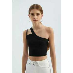 Top scurt - cu un umar - decupaj elegant - negru - jerseu imagine