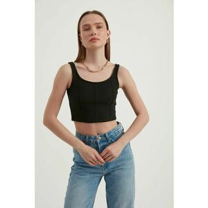 Top scurt - fara maneci - decolteu rotund - negru - jerseu - imagine