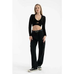 Pulover dama decupat - cu maneca lunga - natur - jerseu imagine