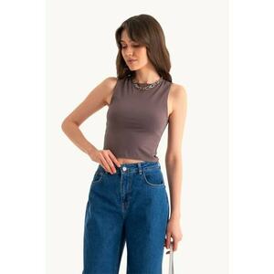 Maiou - Round Neck Basic - simplu - maro - jerseu imagine