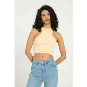 Top scurt - cu decolteu halter - nervuri - portocaliu - textil imagine