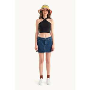 Top scurt - decolteu halter - croiala incrucisata - negru - jerseu imagine