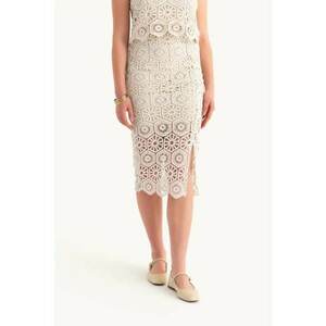 Fusta dama textil - crosetata - talie medie - bej imagine