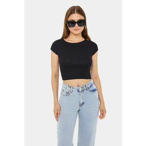 Tricou dama - scurt - maneca scurta - negru - bumbac imagine