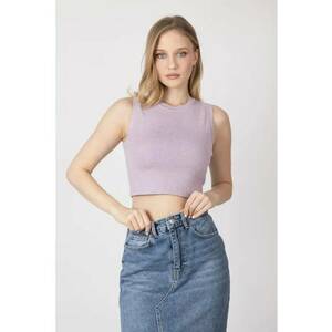 Top dama - top scurt tricotat cu guler rotund - violet - jerseu - imagine