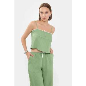 Top pijama scurt - cu dungi - guler patrat - bretele - verde - textil imagine