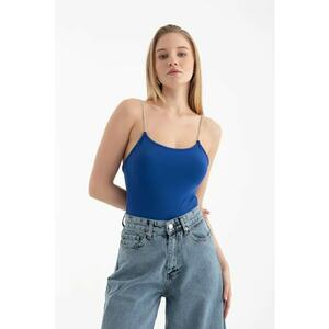 Body decolteu rotund - bretele Diamante - albastru - textil - Albastru imagine