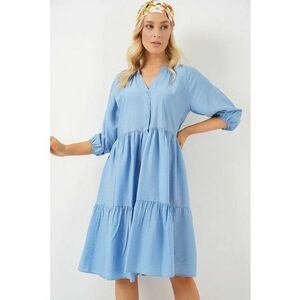 Rochie midi dama HiCCUP - maneci trei sferturi - viscoza/nylon - albastru imagine