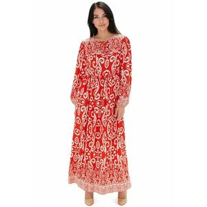 Rochie maxi dama - HiCCUP - cu imprimeu - inchidere cu snur - viscoza - rosu/bej imagine