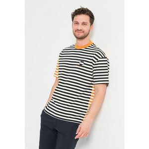 Tricou de bumbac cu dungi - Negru/Portocaliu/Alb murdar imagine