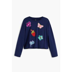 Bluza de bumbac cu diverse aplicatii - Albastru indigo imagine