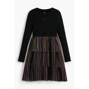 Rochie cu decolteu la baza gatului si maneci lungi - Negru/Lila imagine