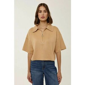 Pulover dama - bluza tricotata cu guler cu fermoar - slim fit - maro - tricot imagine