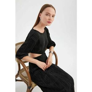 Rochie maxi - maneca lunga - decolteu rotund - negru - poliester imagine