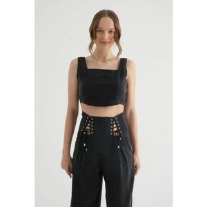 Top scurt - corset decolteu patrat - textil - 46794 - Negru imagine