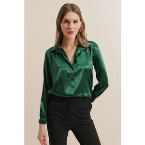 Camasi dama - HiCCUP - camasa cu maneca lunga - verde padure - satin imagine