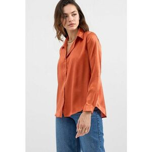 Camasi dama - camasa cu maneca lunga - satin - Portocaliu stralucitor - imagine