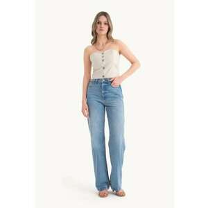 Top dama - tip bandeau - decolteu in forma de inima - textil - Alb prafuit - imagine