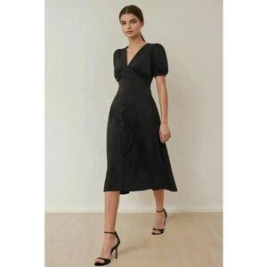 Rochie Midi - A-Form - decolteu in V - neagra - crep imagine