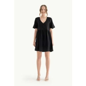 Rochie mini decolteu in V - maneci scurte - neagra - textil imagine