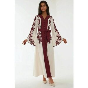 Rochie maxi maneca lunga - brodata - rosu - textil imagine