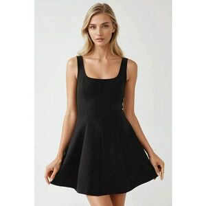 Rochie mini - mulata - guler patrat - neagra - jerseu imagine