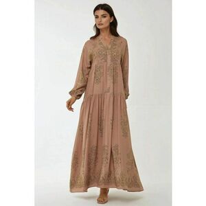 Rochie maxi - viscon imprimat - guler camasa - maro - textil imagine